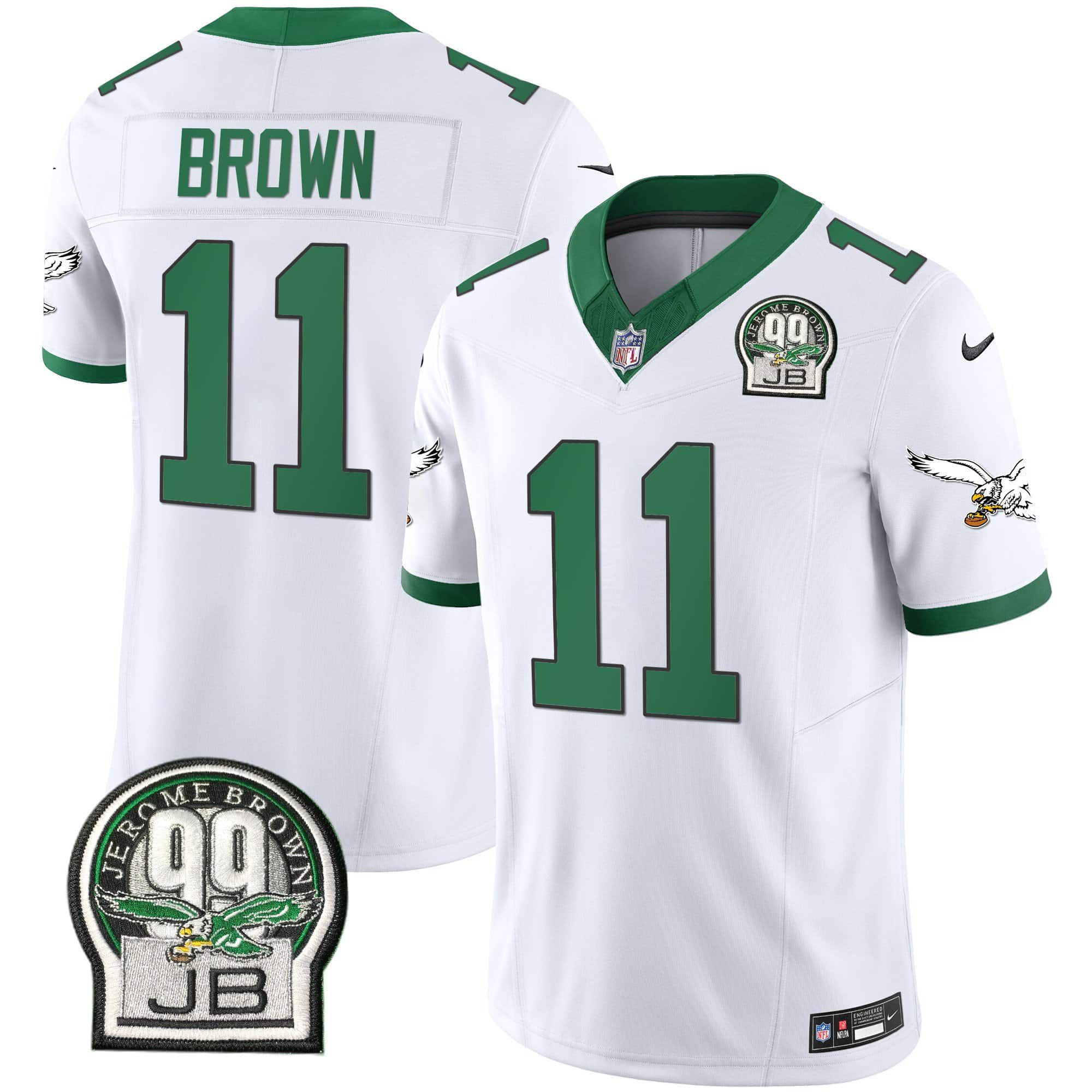 Men Philadelphia Eagles #11 Brown White 2024 Nike Jerome Brown Patch Alternate Limited NFL Jersey